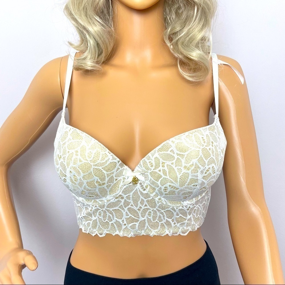 Daisy Fuentes Push-Up Lace Bra – Size 34C – White & Gold (NWOT)